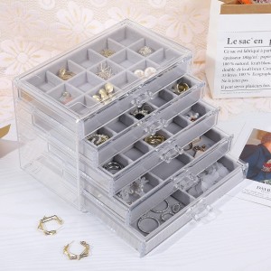 Jelas Acrylic Anting Ring Perhiasan Pangatur Tampilan Panyekel Kotak Hadiah pikeun Awéwé