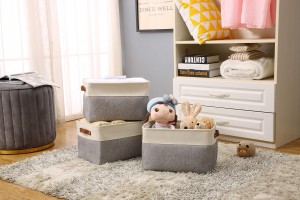 Fabric Storage Bins Shelves Basket Linen Closet Organizers with Handles Cubes