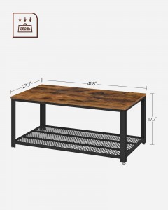 שולחן קפה 2 קומות קוקטייל שולחן מרכזי עם רגליים מתכווננות למדף רשת