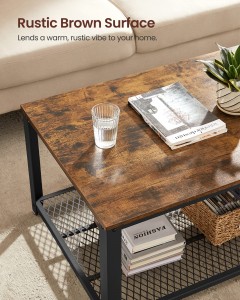 Sohvapöytä 2-kerroksinen Cocktail-pöydän keskipöytä verkkohyllyllä säädettävillä jaloilla