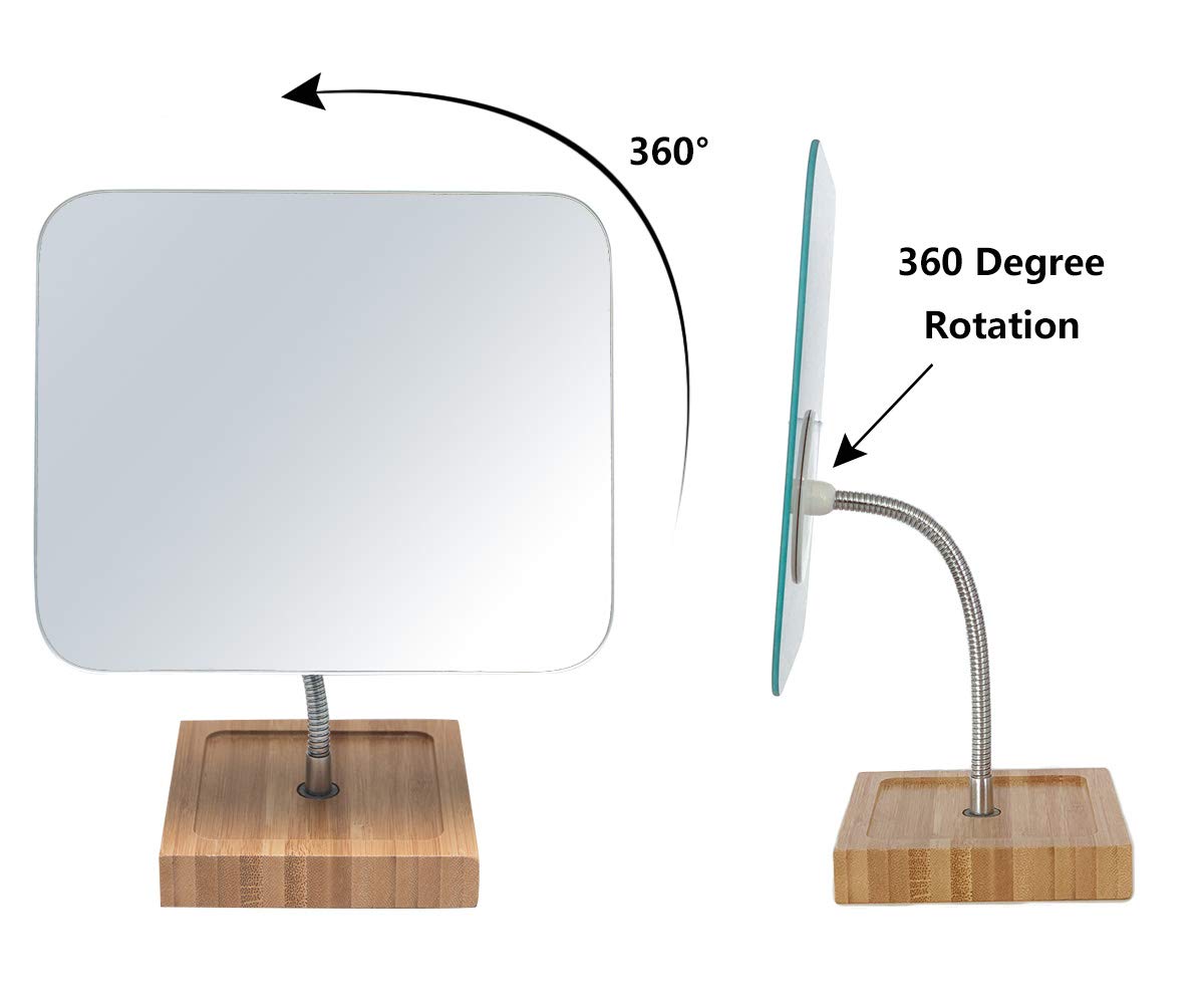 I-Flexible Gooseneck Bamboo Makeup Mirror I-Frameless Folding Portable Desk Decor