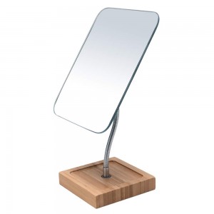 Flexible Gooseneck Bamboo Makeup Mirror Frameless Folding Portable Desk Decor