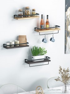 Floating Shelves Wall Towel Bar Mounted Solid Wood Wall Shelves အပြင်အဆင်