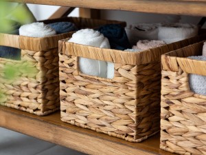 Cestas de almacenamiento de jacinto de agua Contenedores de mimbre rectangulares Decoración moderna para el hogar