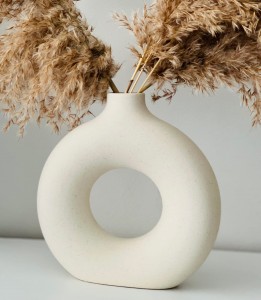 Balta keraminė spurgos vaza Modernus Boho namų dekoras