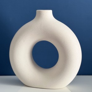 Oq keramik donut vaza zamonaviy Boho uy dekoratsiyasi