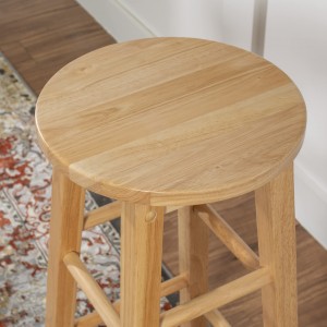 Barhocker mit rundem Sitz, rückenfreier Stuhl aus Naturholz, Wohnmöbel