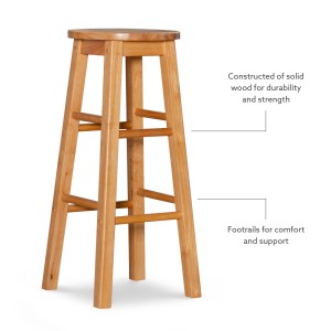 Barstool With Round Seat Natural Wooden Backless Chair Home Furniture