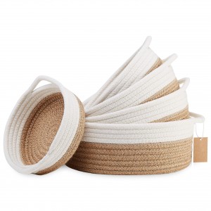 Conxunto de cestas tecidas redondas 100% corda de algodón natural Decoración do fogar