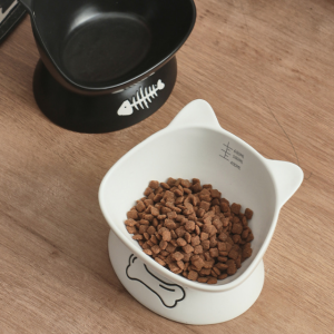 Gorąca sprzedaż Ceramiczne miski do karmienia zwierząt domowych Podwyższona miska na karmę dla psów i kotów ze znacznikami Miska na wodę dla zwierząt