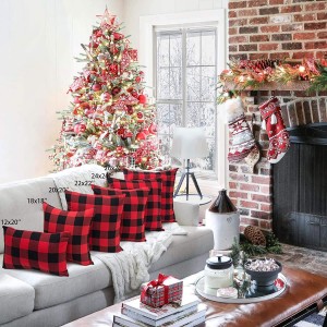 Set of 2 Christmas Plaid Throw Pillow Covers Cushion Case Home Decor Sor û Reş