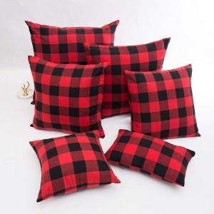 Set ng 2 Christmas Plaid Throw Pillow Covers Cushion Case Home Decor Pula at Itim