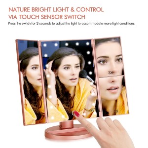 Lighted Makeup Mirror Magnification Touch Screen Rotation Countertop Cosmetic Mirror Decor