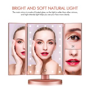 Lighted Makeup Mirror Magnification Touch Screen Rotation Countertop Cosmetic Mirror Decor