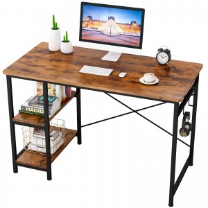 Bureau d'ordinateur d'écriture, bureau d'étude à domicile avec étagères de rangement, Table en bois, cadre en métal
