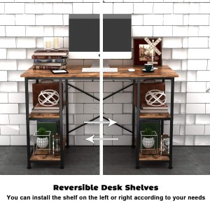 ການຂຽນຄອມພິວເຕີ Desk Home Office Study Desk with Storage Shelves Wood Table Metal Frame