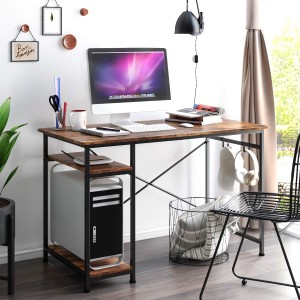 भंडारण अलमारियों, लकड़ी की मेज, धातु फ्रेम के साथ कंप्यूटर डेस्क होम ऑफिस अध्ययन डेस्क लिखना