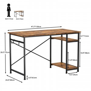 Письмовий комп'ютерний стіл для домашнього офісу, робочий стіл із полицями для зберігання, дерев'яний стіл, металевий каркас