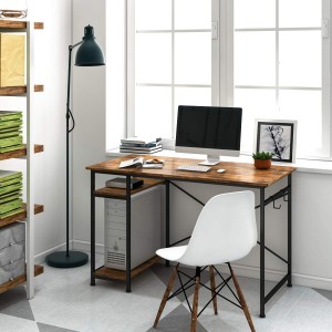 ການຂຽນຄອມພິວເຕີ Desk Home Office Study Desk with Storage Shelves Wood Table Metal Frame