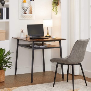 Brown Dining Table Square Office Desk with Storage Compartment