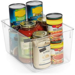 Caixas de armazenamento de plástico transparente com alças para organização de cozinha