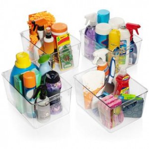 Transparent Plastic Storage Bins with Handles for Kitchen Organization
