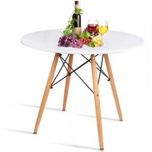 Okrugli bijeli blagovaonski kuhinjski stol Moderan stol za slobodno vrijeme s drvenim nogama za ured