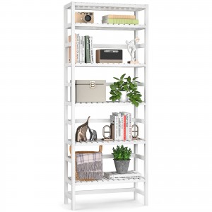 6-Tier Bamboo Adjustable Tall Bookcase Bookcase Book Shelf Organizer Free Standing Storage