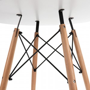 Masa de bucatarie rotunda alba, masa moderna de agrement, picioare din lemn pentru birou