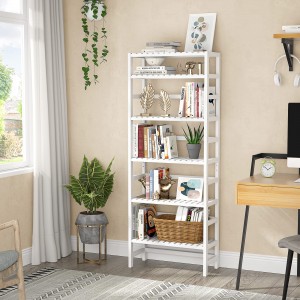 6-Tier Bamboo Adjustable Tall Bookcase Book Shelf Organizer Free Standing Storage
