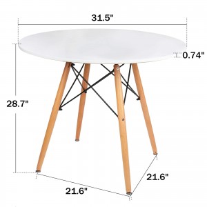 طاولة طعام بيضاء مستديرة للمطبخ ، طاولة ترفيه حديثة ، أرجل خشبية للمكتب