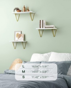 Lumulutang White Wall Shelves Hanging Wall Bedroom Decor Set ng 3