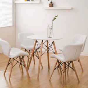 Round White Dining Kitchen Table Modernong Leisure Table Wooden Legs para sa Opisina