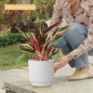 Pot Penanam Bunga Dalaman dengan Pemegang Saliran & Piring untuk Hiasan Rumah Taman