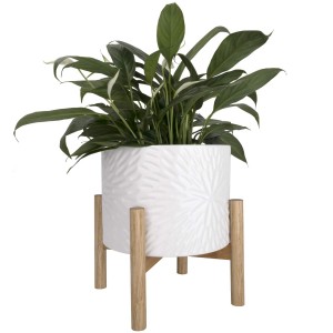 Jardinière avec support Pot de plante en céramique support en bois de fleur moderne Unique