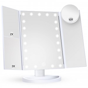 Specchio per il trucco illuminato Touch Control Trifold Doppio alimentatore LED Decorazione della stanza