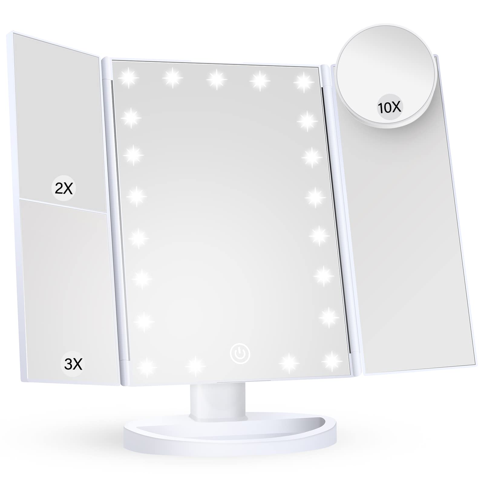 Φωτιζόμενος καθρέφτης μακιγιάζ Έλεγχος αφής Trifold Dual Power Supply LED Διακόσμηση δωματίου