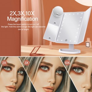 Lighted Makeup Mirror Touch Control Trifold Dual Power Supply LED කාමර අලංකරණය