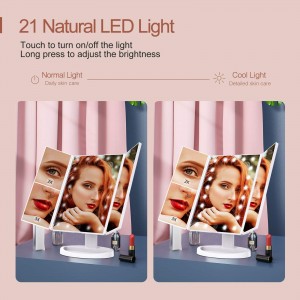 Lighted Makeup Mirror Touch Control Trifold Dual Power Supply LED Room Decor