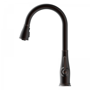 Traditional style kitchen faucet with sweeping spray with soap dispenser