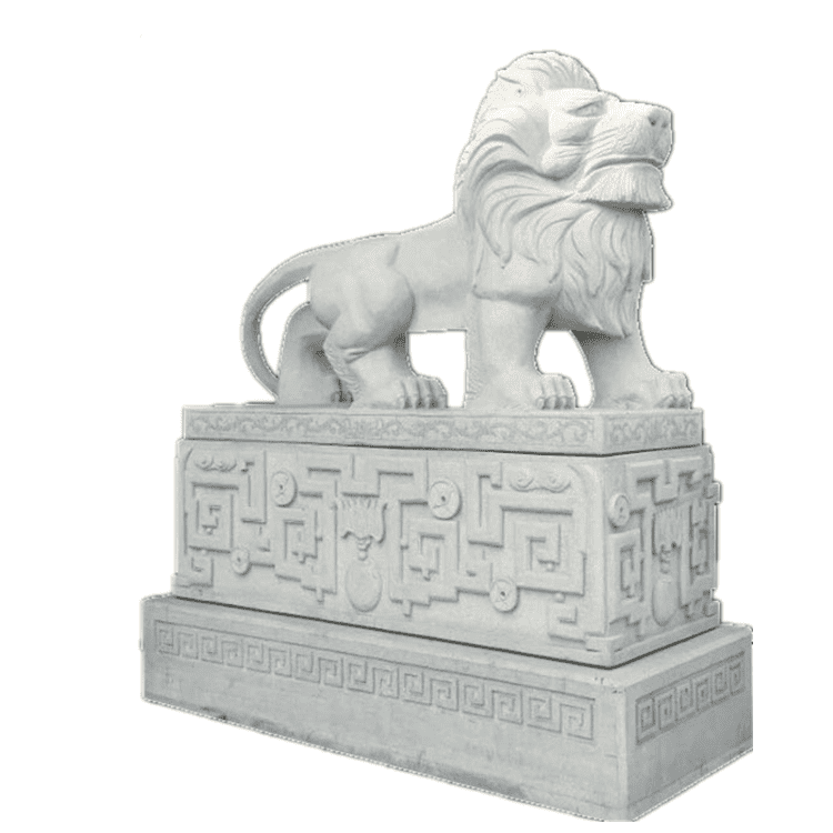 Beside door stone lions sculptire hand carvedl white life-size Hunan marble lions statue