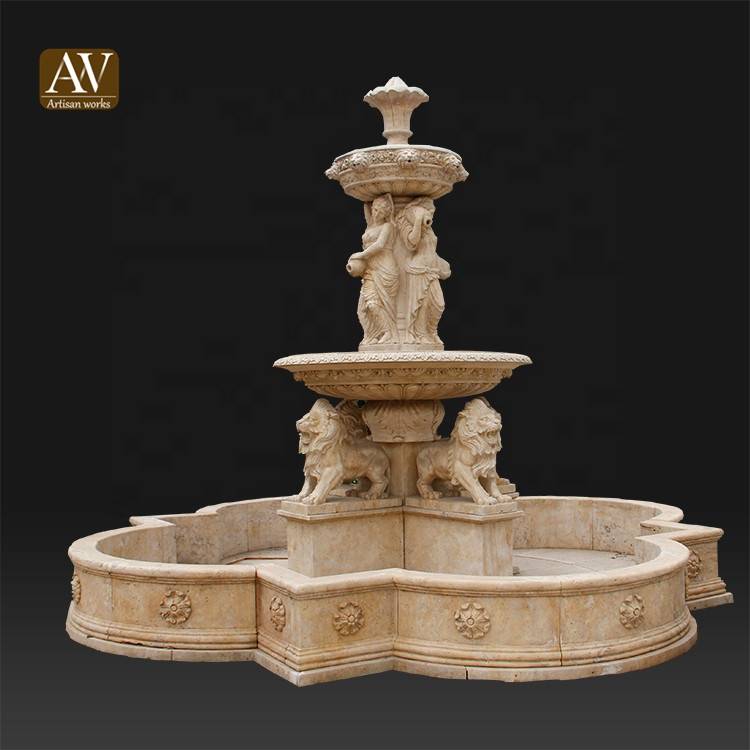 Marble stone large outdoor water swimming pool fountains statues with lions