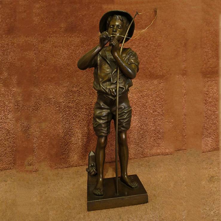 Customized  Decorative Lovely Bronze Fishing Boy Sitting sculpture