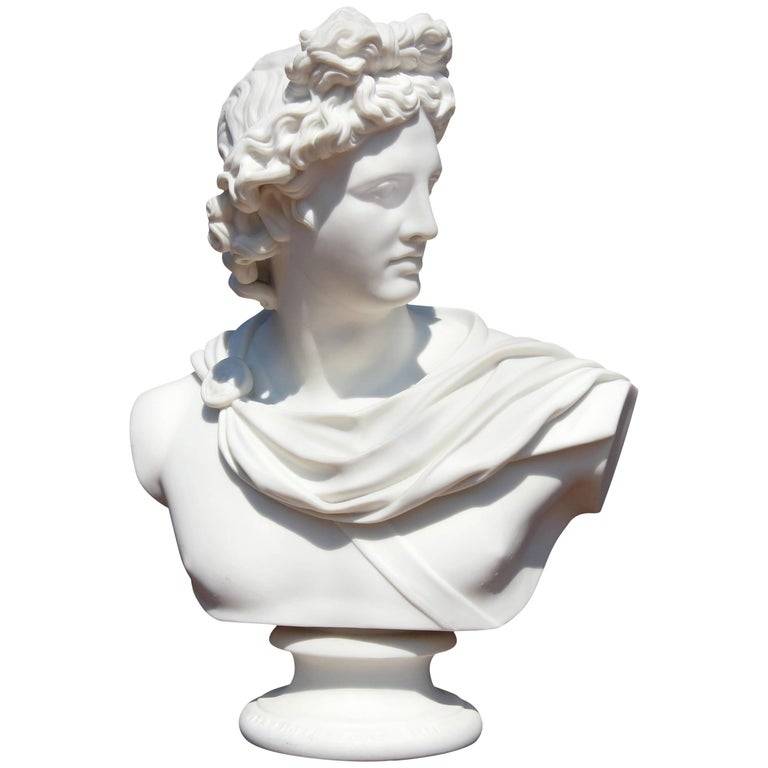 Cast Marble Sculpture Handmade Apollo Greek Roman God Bust Head Statue
