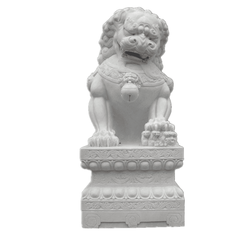 Outdoor hand carved door front animal sculpture Chinese white marble fu dog statue