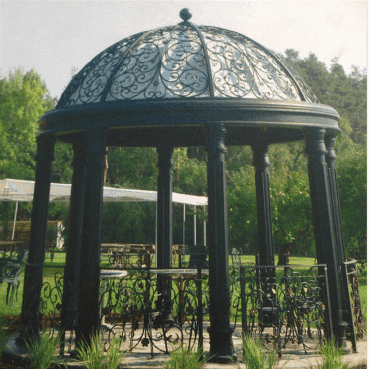 Decorative large size luxury outdoor relaxation metal frame roof cast iron pavilion