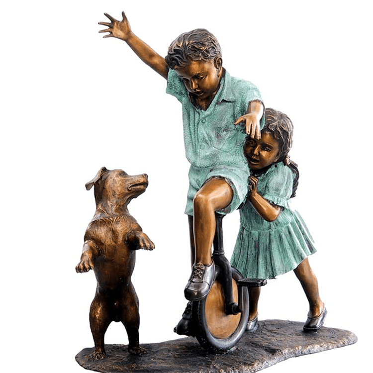 Figures sculpture life size  brass and bronze gold playing children statue on sale