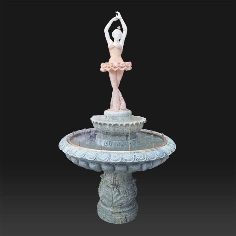 Outdoor stone water fountain with lady statue for sale