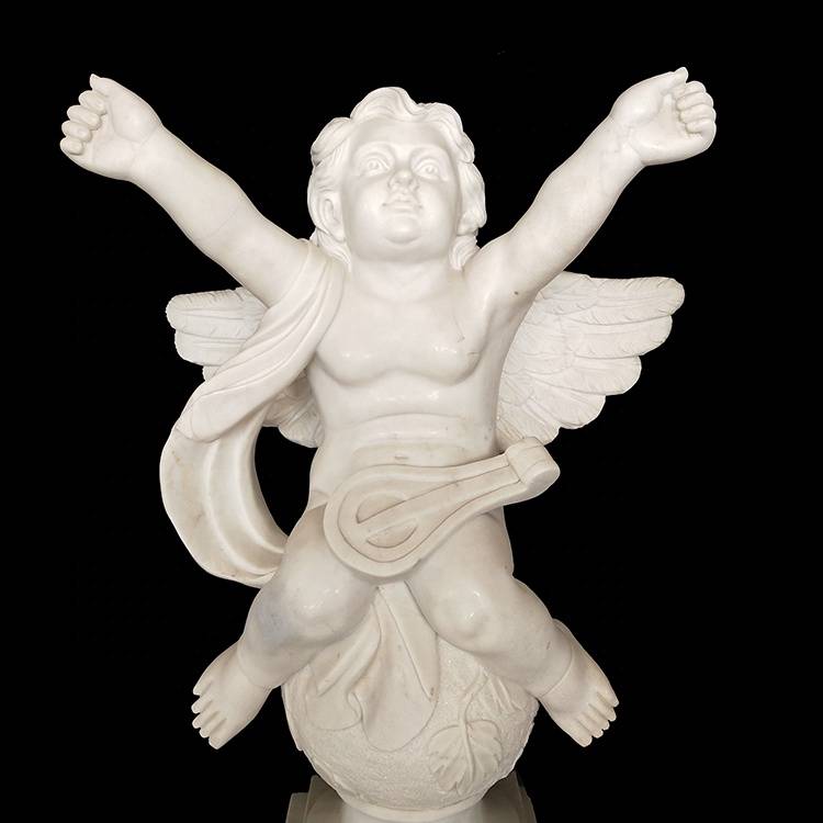 home decoration small music indoor angel white marble stone statue