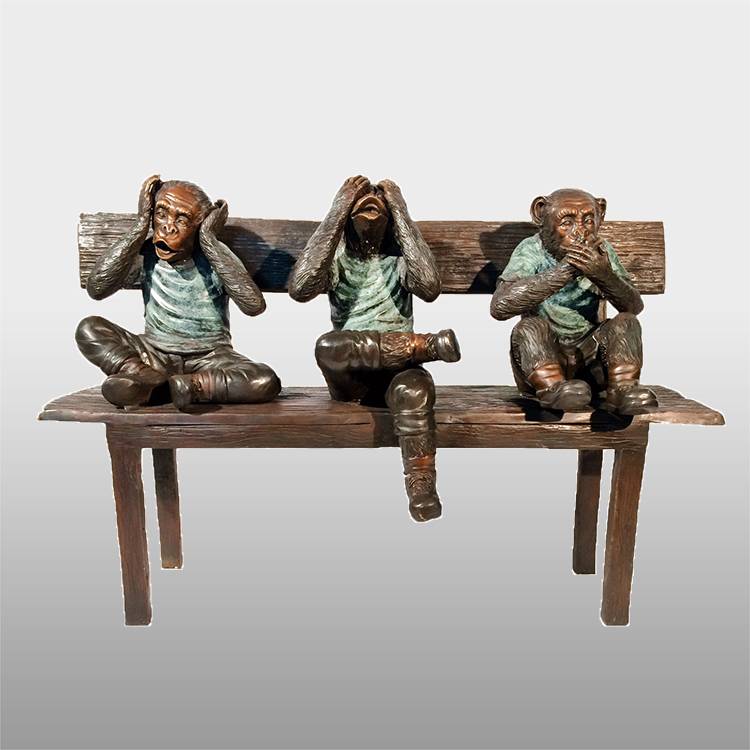 life size bronze brass three monkeys statues
